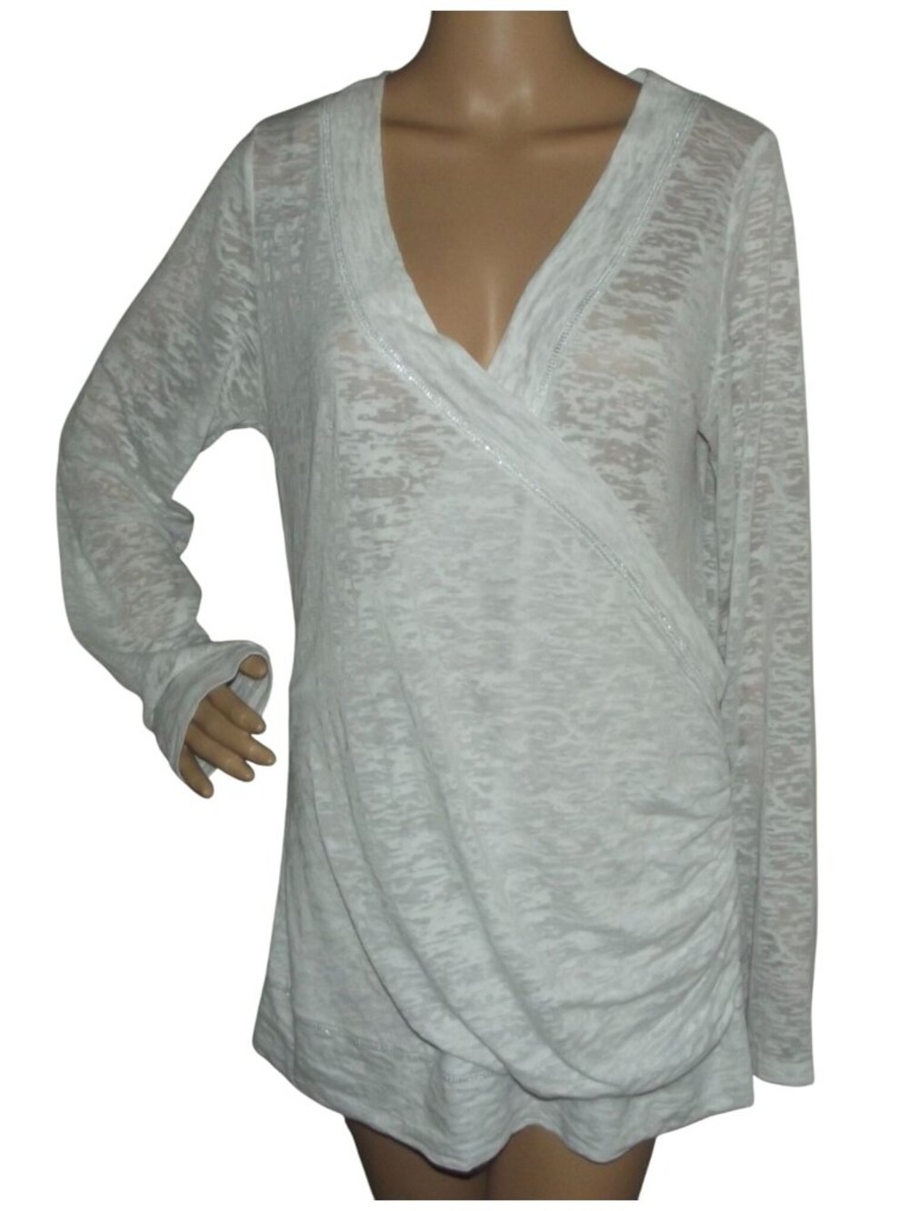Vanity Tunic Womens Size XL white burnout slub wrap top Swim Coverup semi sheer